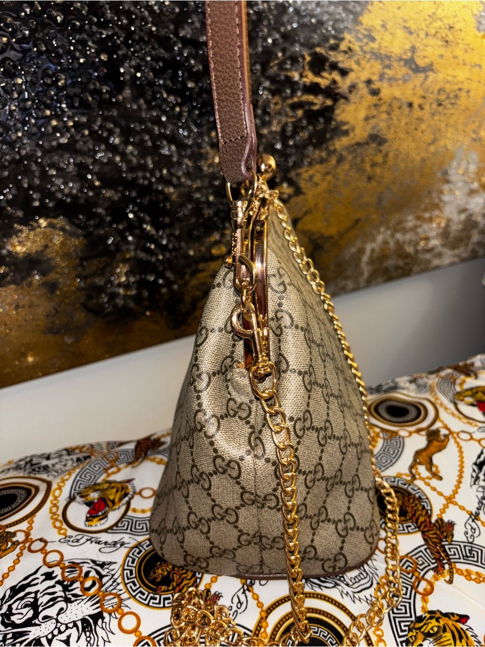 Brand New  !! Beige GG Monogram Frame-Top Shoulder Bag Read 👇 - Picture 6 of 8